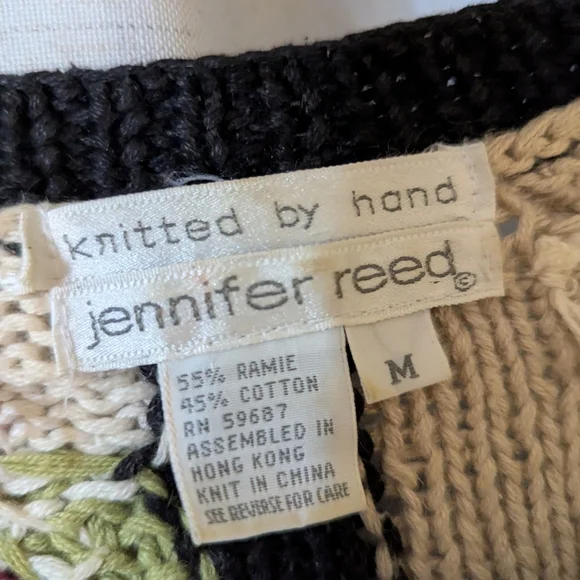 Handknit Vintage Floral Chunky Button Up Cardigan - Picture 4 of 4